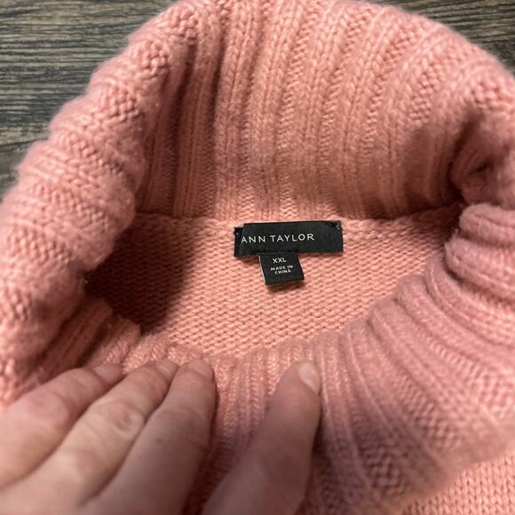 Ann Taylor Wool Blend Turtleneck Sweater Womens Colorblock Pink Red XXL - Picture 5 of 8